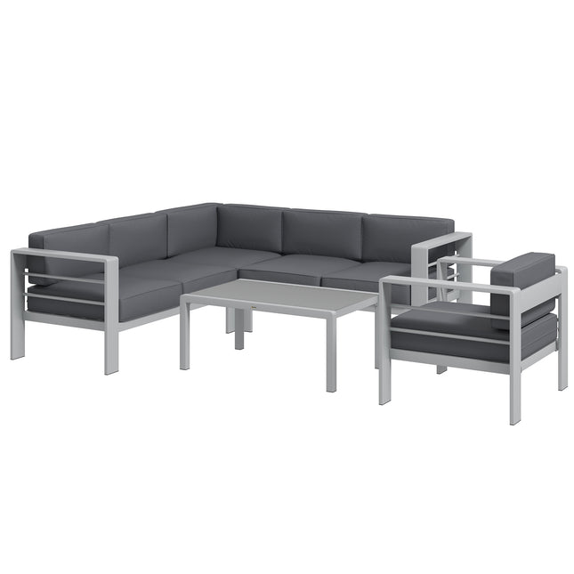 Five-Piece Aluminium Garden Sofa Set with Glass-Top Table - Grey