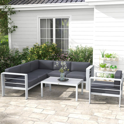 Five-Piece Aluminium Garden Sofa Set with Glass-Top Table - Grey