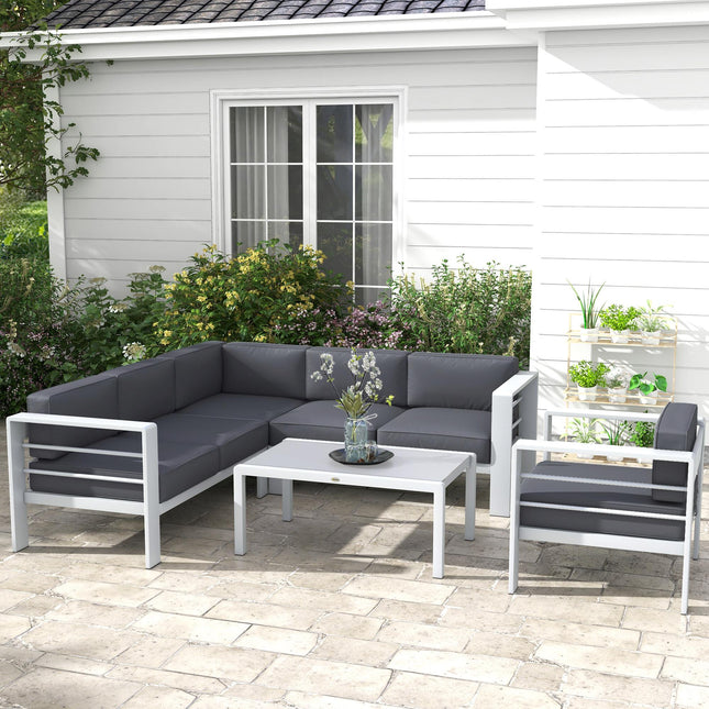 Five-Piece Aluminium Garden Sofa Set with Glass-Top Table - Grey