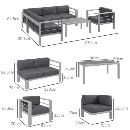 Five-Piece Aluminium Garden Sofa Set with Glass-Top Table - Grey
