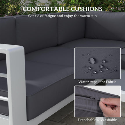 Five-Piece Aluminium Garden Sofa Set with Glass-Top Table - Grey