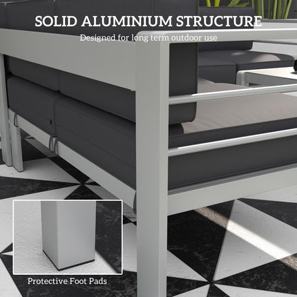 Five-Piece Aluminium Garden Sofa Set with Glass-Top Table - Grey