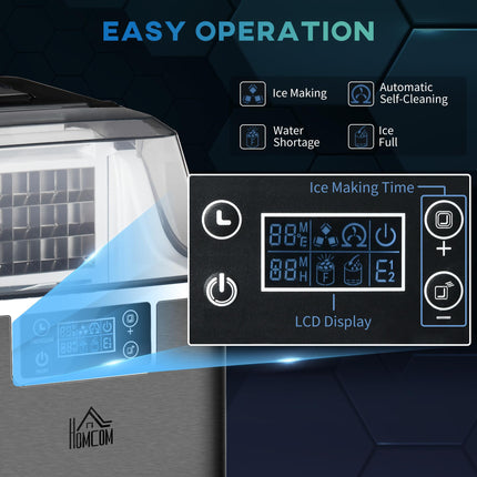 20Kg Countertop Ice Maker Machine with Adjustable Cube Size, Self-Cleaning, 24 Cubes/14-18Mins, 3.2L Tank - Black