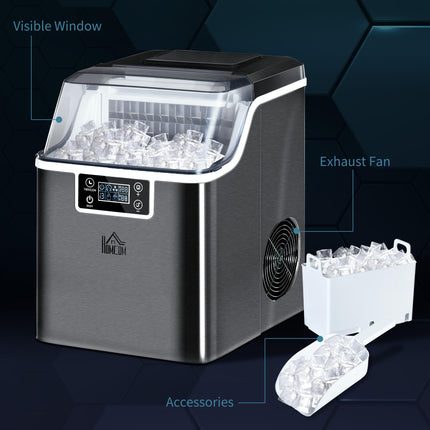 20Kg Countertop Ice Maker Machine with Adjustable Cube Size, Self-Cleaning, 24 Cubes/14-18Mins, 3.2L Tank - Black