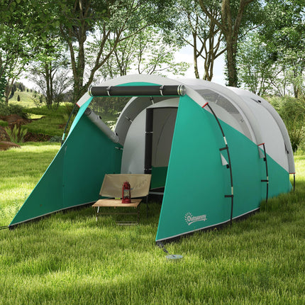 Three-Person Spacious Tunnel Tent with Water-Resistant Design - Green