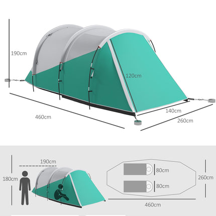Three-Person Spacious Tunnel Tent with Water-Resistant Design - Green