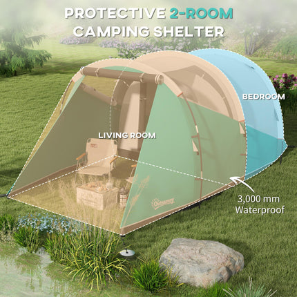 Three-Person Spacious Tunnel Tent with Water-Resistant Design - Green