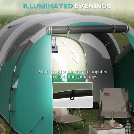 Three-Person Spacious Tunnel Tent with Water-Resistant Design - Green