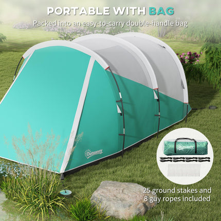 Three-Person Spacious Tunnel Tent with Water-Resistant Design - Green