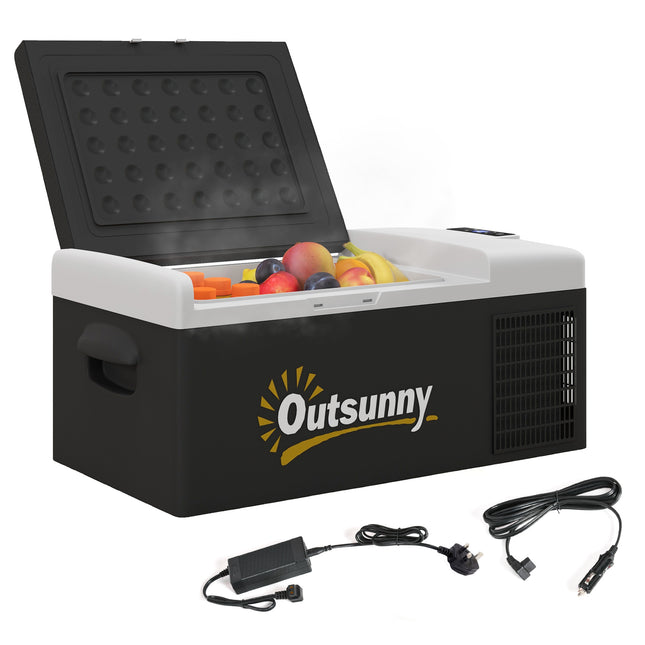 16L Portable Car Fridge with Adjustable -20°C to 10°C Temperature Control - Black/Grey