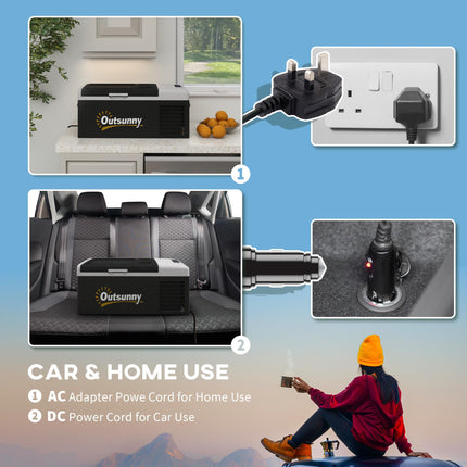 16L Portable Car Fridge with Adjustable -20°C to 10°C Temperature Control - Black/Grey