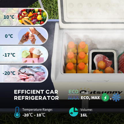 16L Portable Car Fridge with Adjustable Temperature Range - Khaki Grey