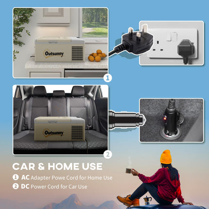 16L Portable Car Fridge with Adjustable Temperature Range - Khaki Grey