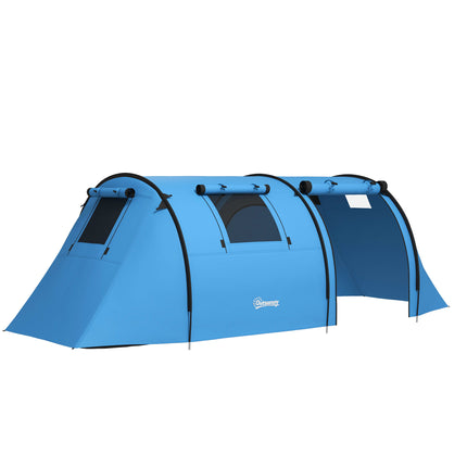 Four Man Duo Tunnel Camping Tent with Two Rooms - Sky Blue