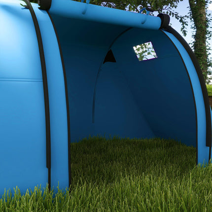 Four Man Duo Tunnel Camping Tent with Two Rooms - Sky Blue