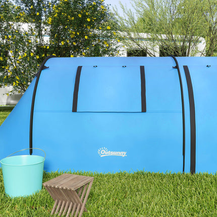 Four Man Duo Tunnel Camping Tent with Two Rooms - Sky Blue