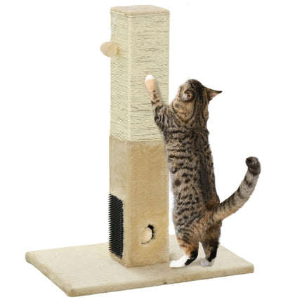 Jute Cat Scratching Post with Carpet Base and Hanging Toy - Beige