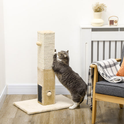 Jute Cat Scratching Post with Carpet Base and Hanging Toy - Beige