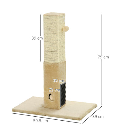 Jute Cat Scratching Post with Carpet Base and Hanging Toy - Beige