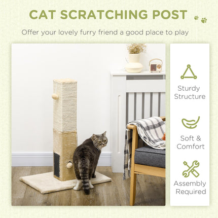 Jute Cat Scratching Post with Carpet Base and Hanging Toy - Beige