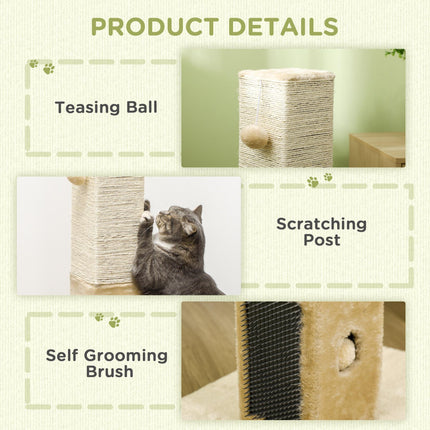 Jute Cat Scratching Post with Carpet Base and Hanging Toy - Beige