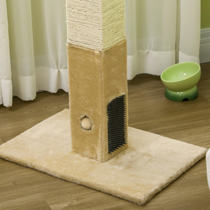 Jute Cat Scratching Post with Carpet Base and Hanging Toy - Beige
