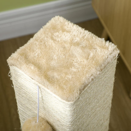 Jute Cat Scratching Post with Carpet Base and Hanging Toy - Beige
