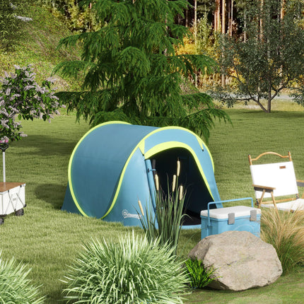 Instant Pop-Up Two-Man Camping Tent with Water-Resistant Design - Blue