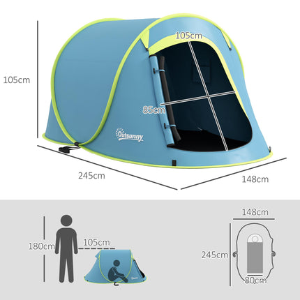 Instant Pop-Up Two-Man Camping Tent with Water-Resistant Design - Blue
