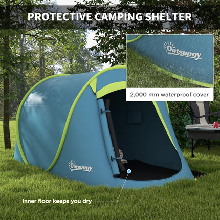 Instant Pop-Up Two-Man Camping Tent with Water-Resistant Design - Blue