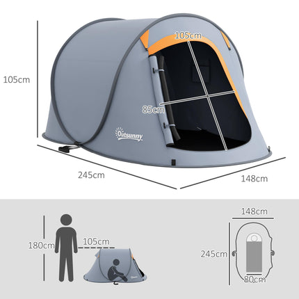 Two-Man Pop-Up Dome Camping Tent with Easy Setup - Grey