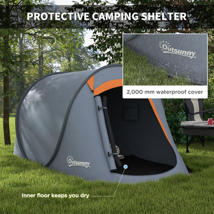 Two-Man Pop-Up Dome Camping Tent with Easy Setup - Grey