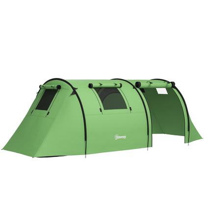 Four Man Tunnel Tent with Rain Protection and Two-Room Design - Green