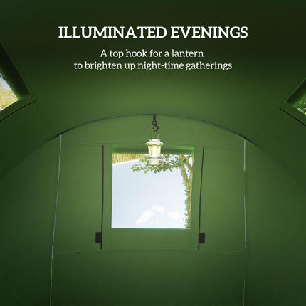 Four Man Tunnel Tent with Rain Protection and Two-Room Design - Green