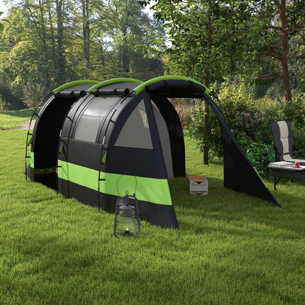 Four Person Blackout Waterproof Camping Tent with Separate Rooms - Black