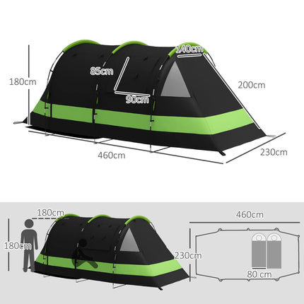 Four Person Blackout Waterproof Camping Tent with Separate Rooms - Black