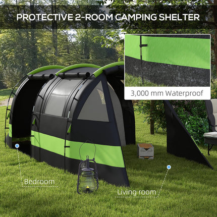 Four Person Blackout Waterproof Camping Tent with Separate Rooms - Black