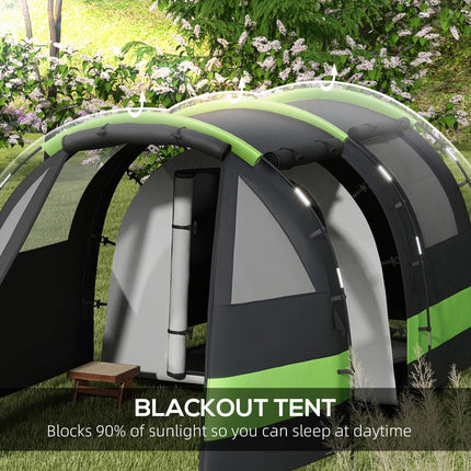 Four Person Blackout Waterproof Camping Tent with Separate Rooms - Black