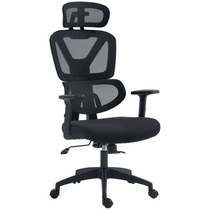 Height Adjustable Mesh Office Chair with Lumbar Support, Swivel Wheels & Adjustable Headrest - Black