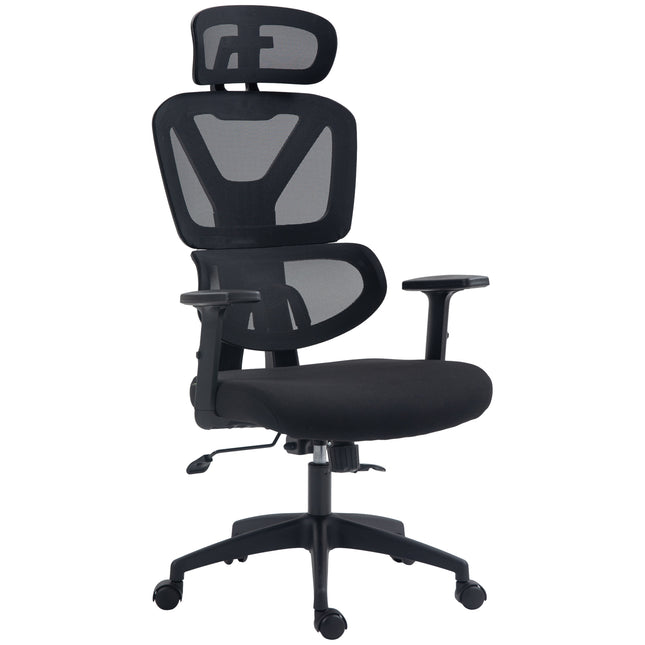 Height Adjustable Mesh Office Chair with Lumbar Support, Swivel Wheels & Adjustable Headrest - Black