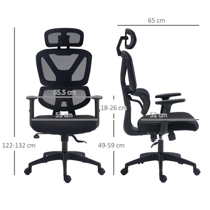 Height Adjustable Mesh Office Chair with Lumbar Support, Swivel Wheels & Adjustable Headrest - Black