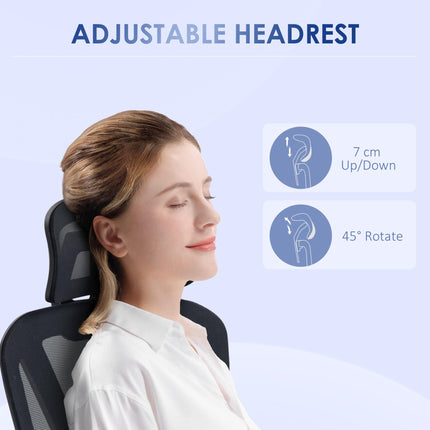 Height Adjustable Mesh Office Chair with Lumbar Support, Swivel Wheels & Adjustable Headrest - Black