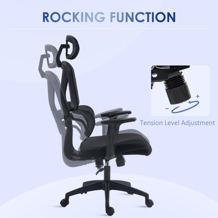 Height Adjustable Mesh Office Chair with Lumbar Support, Swivel Wheels & Adjustable Headrest - Black