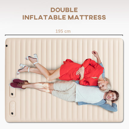 Double Inflatable Mattress, with Built-In Pump - White