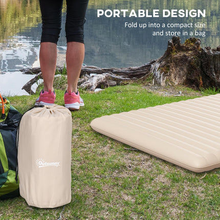 Double Inflatable Mattress, with Built-In Pump - White