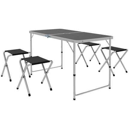 Foldable Aluminium Four-Person Picnic Set with Parasol Hole - Silver
