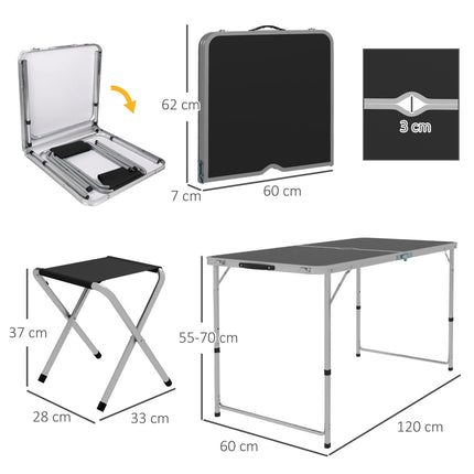 Foldable Aluminium Four-Person Picnic Set with Parasol Hole - Silver