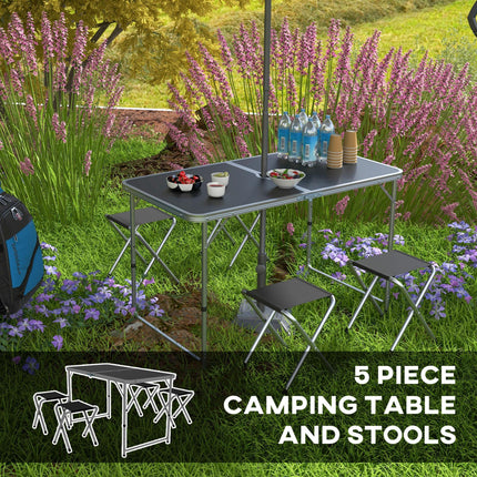 Foldable Aluminium Four-Person Picnic Set with Parasol Hole - Silver