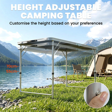 Foldable Aluminium Four-Person Picnic Set with Parasol Hole - Silver