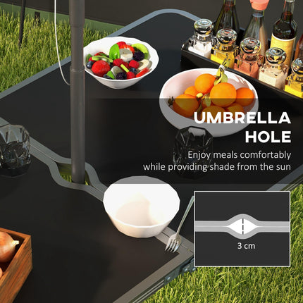 Foldable Aluminium Four-Person Picnic Set with Parasol Hole - Silver